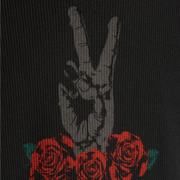 John Varvatos Peace Sign Roses Waffle Crew T-Shirt - Picture 3 of 5